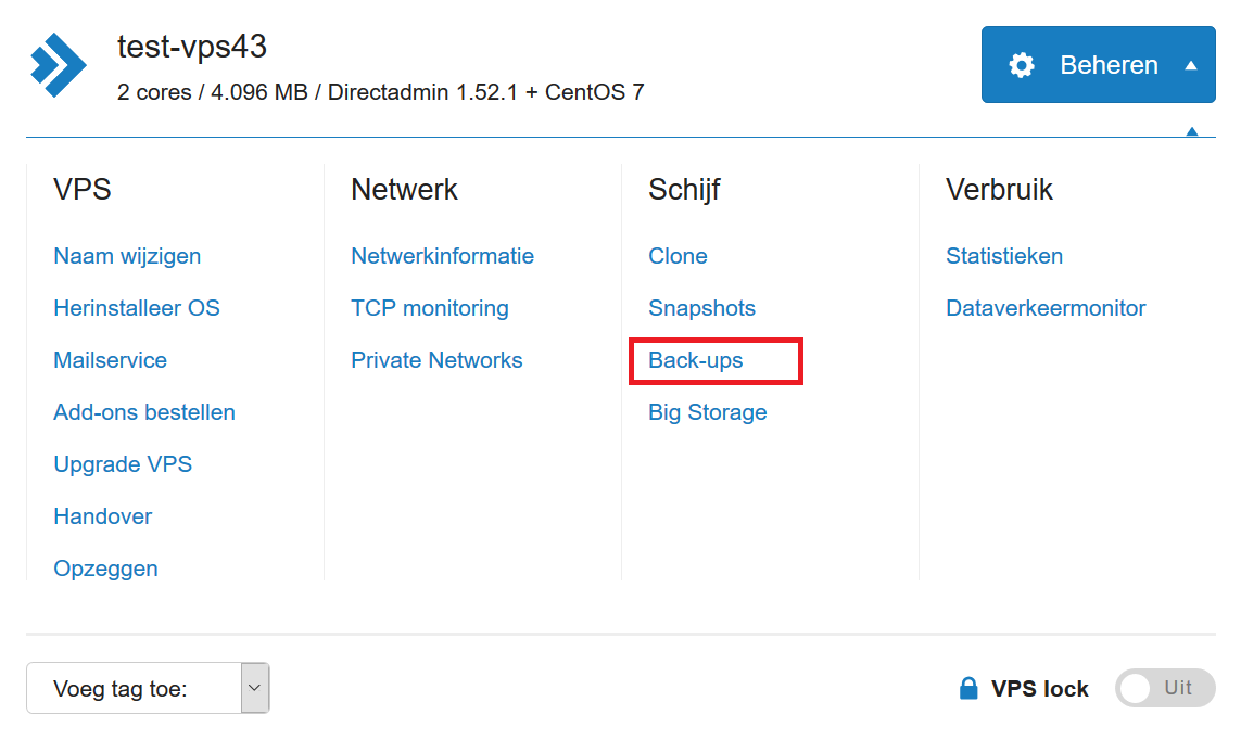 VPS beheren - back-ups