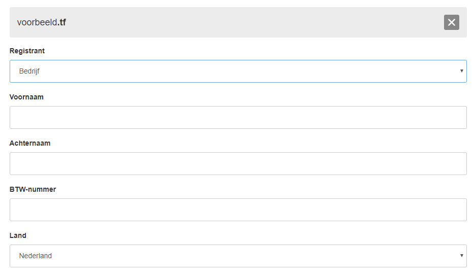 extra gegevens registratie verhuizing bedrijf .tf domein
