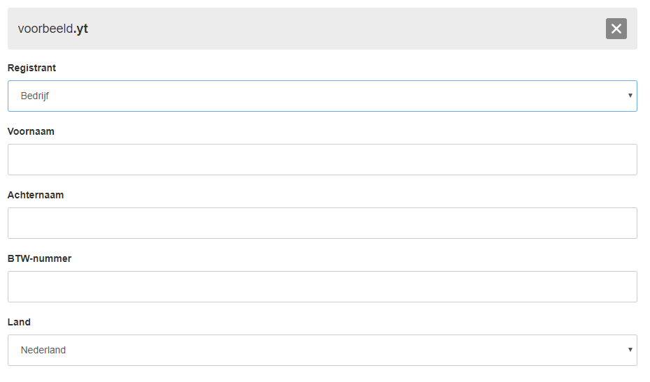 extra gegevens registratie verhuizing bedrijf .yt domein