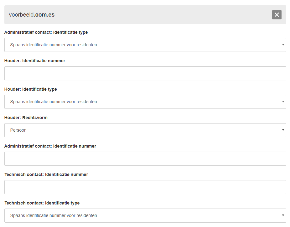 extra gegevens registratie verhuizing .com.es domein