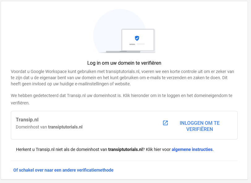 Verifieer je domein bij transip.nl