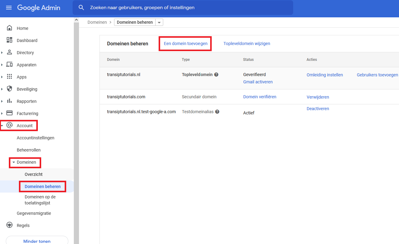 Voeg een domein toe aan je Google Workspace account