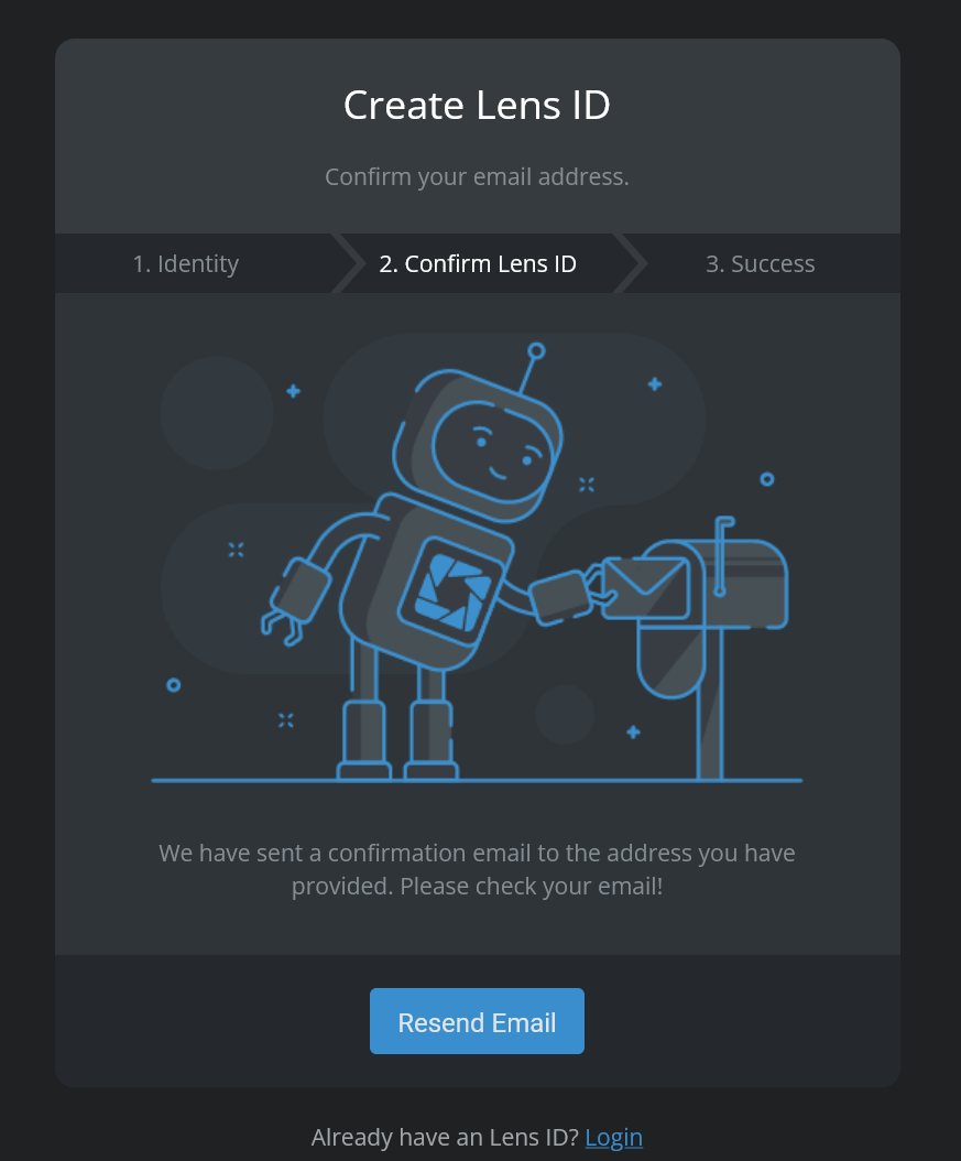 lens create id awaiting activation mail