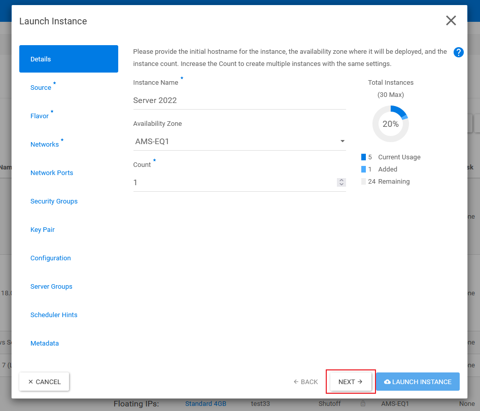 instance configureren