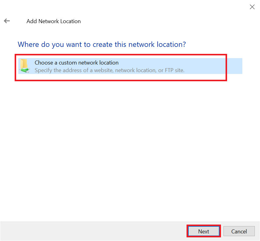 add network location choose location