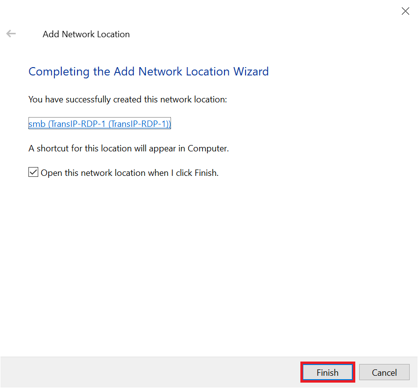 add network location complete wizard
