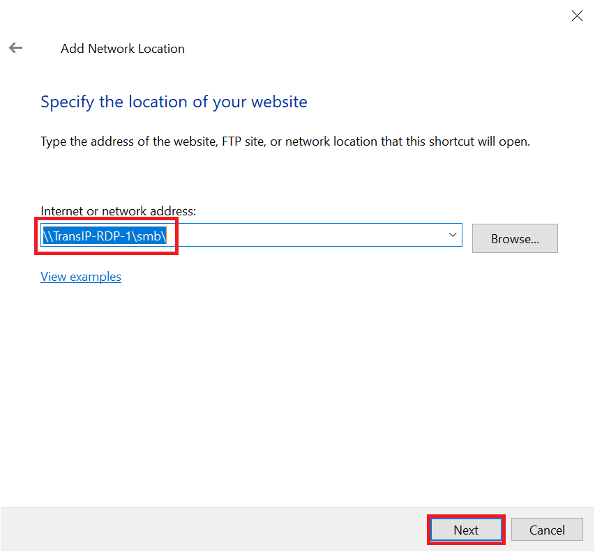 add network location specify location