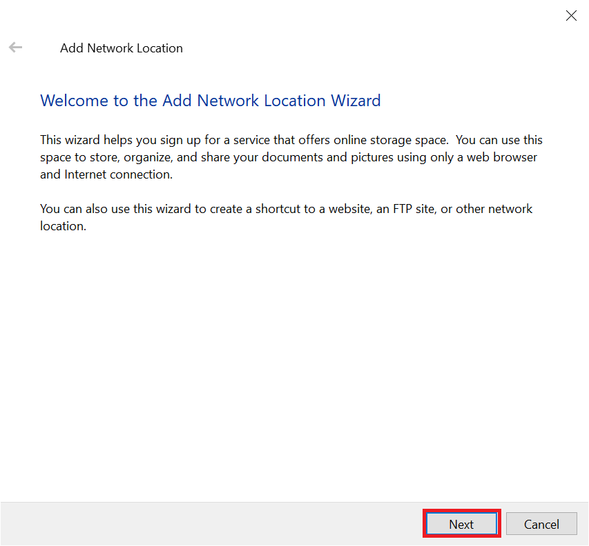 add network location wizard