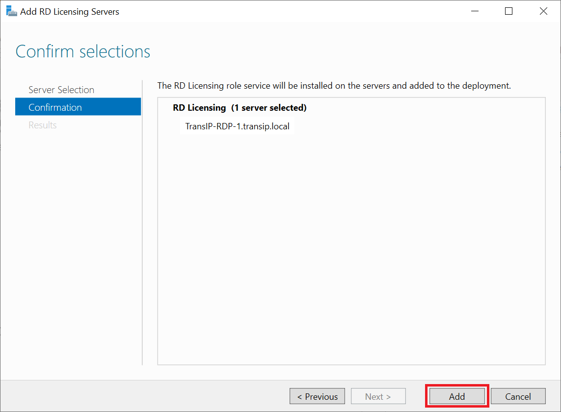 add rd licensing server confirm selection