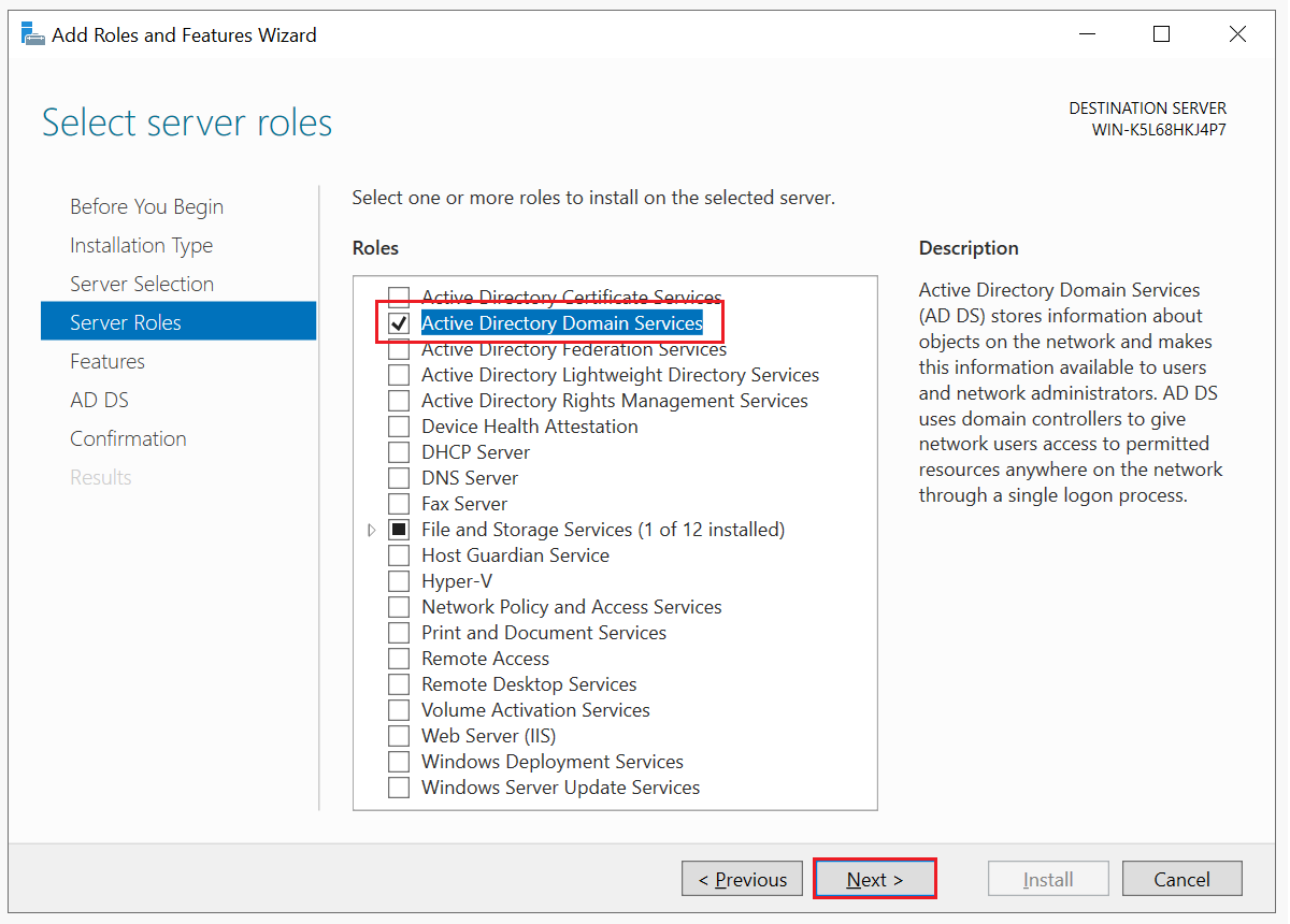 add roles active directory domain services