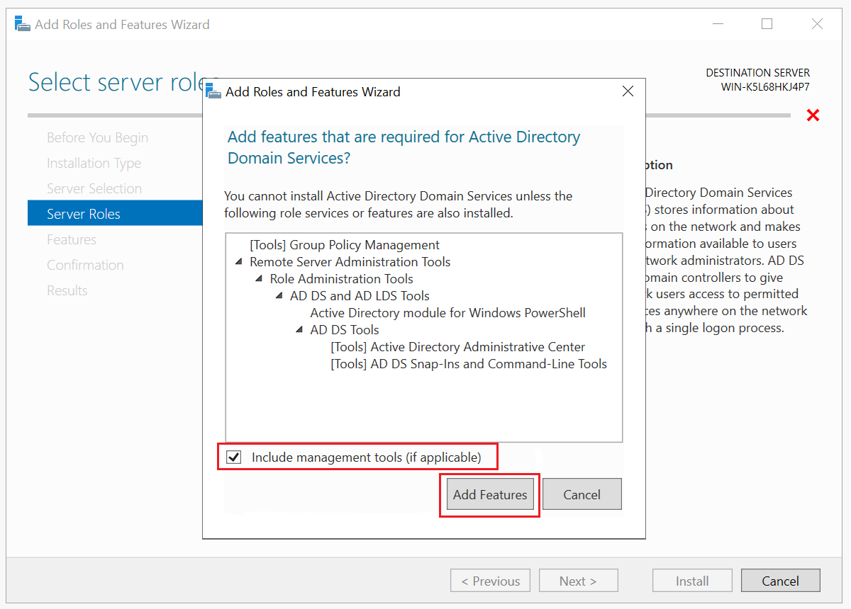windows add active directory required features