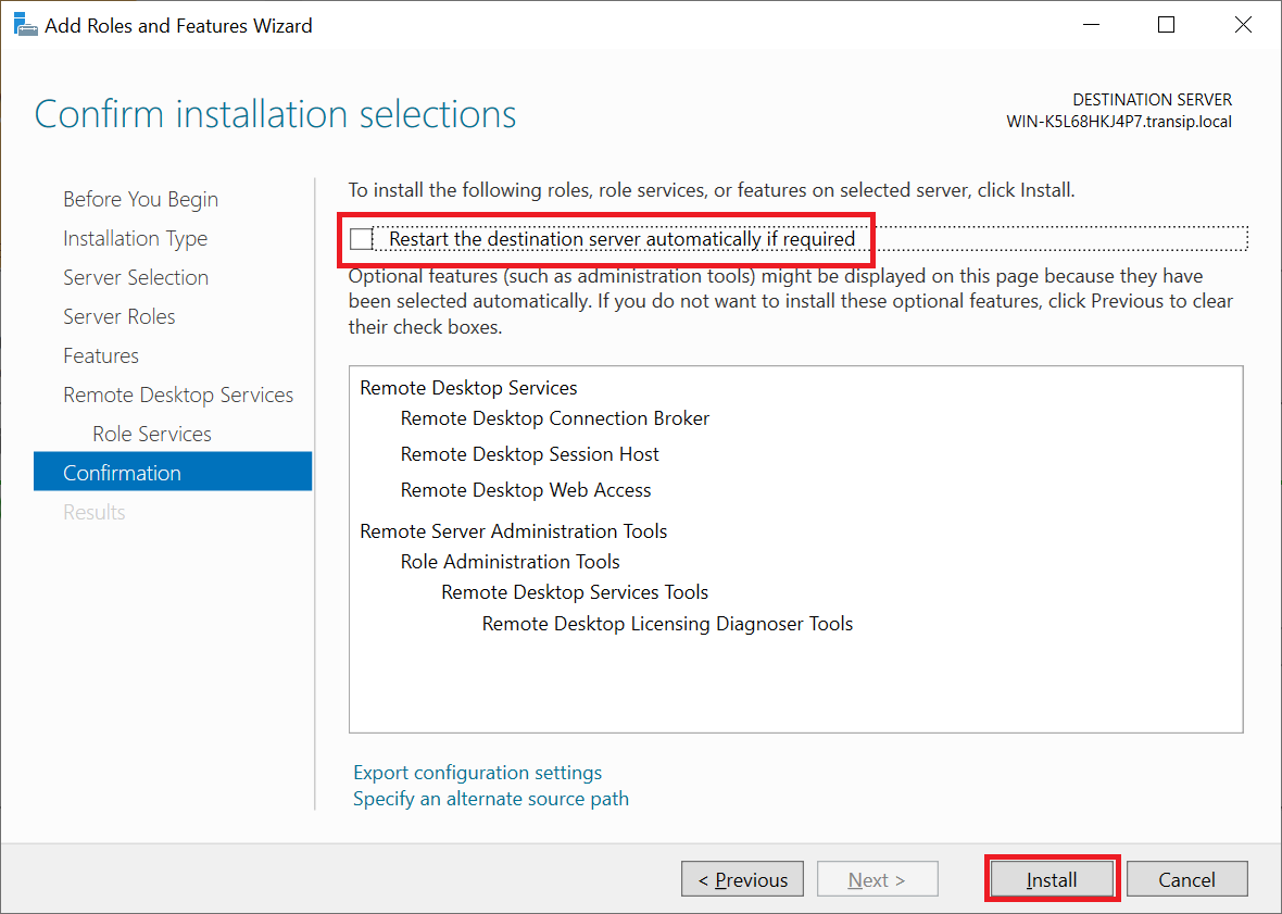 add roles and features rds confirmation