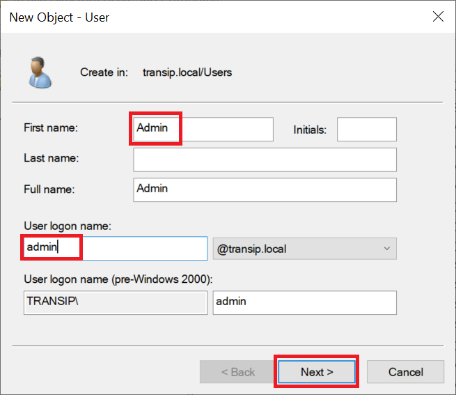 aduc new user admin