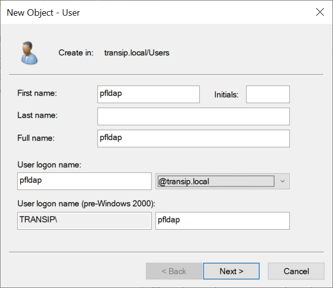 aduc new user pfldap