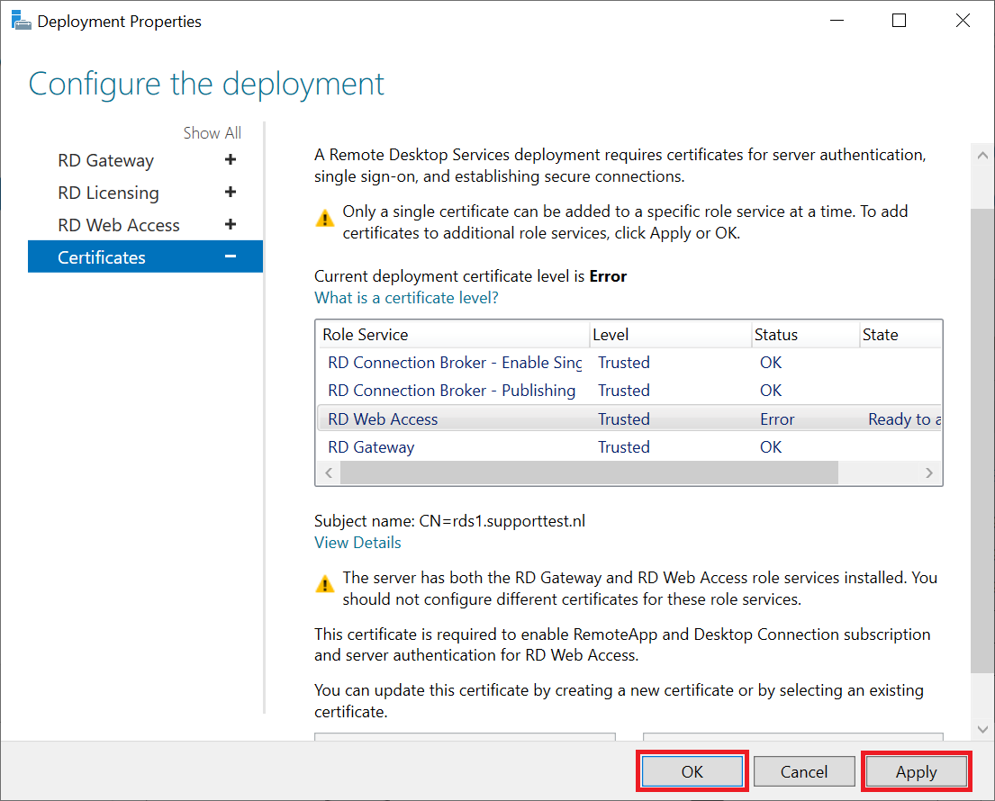 configure deployment certificates apply