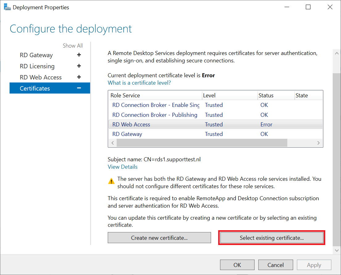 configure deployment certificates error