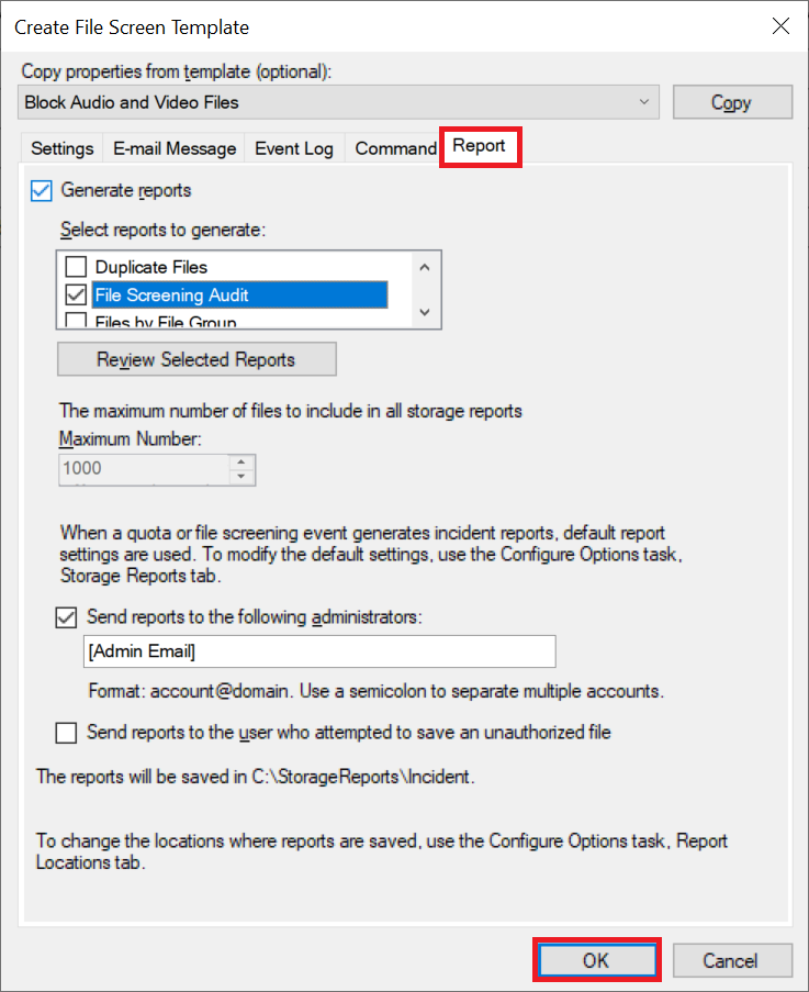 create file screen template report tab