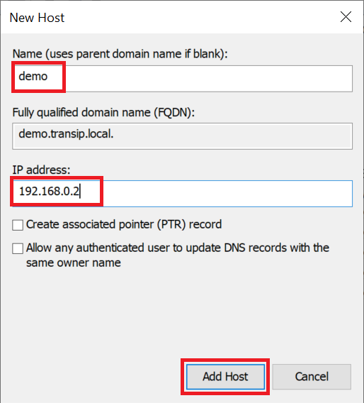 DNS Manager new host