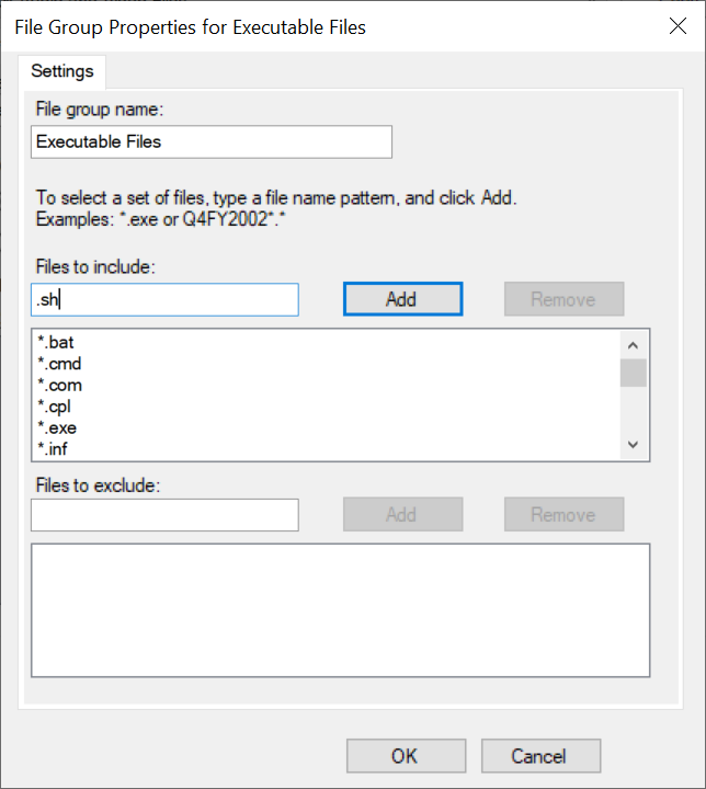 file group properties for executables