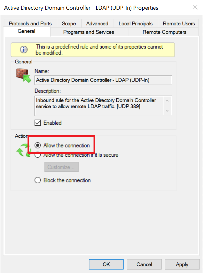 firewall ldap udp in general allow