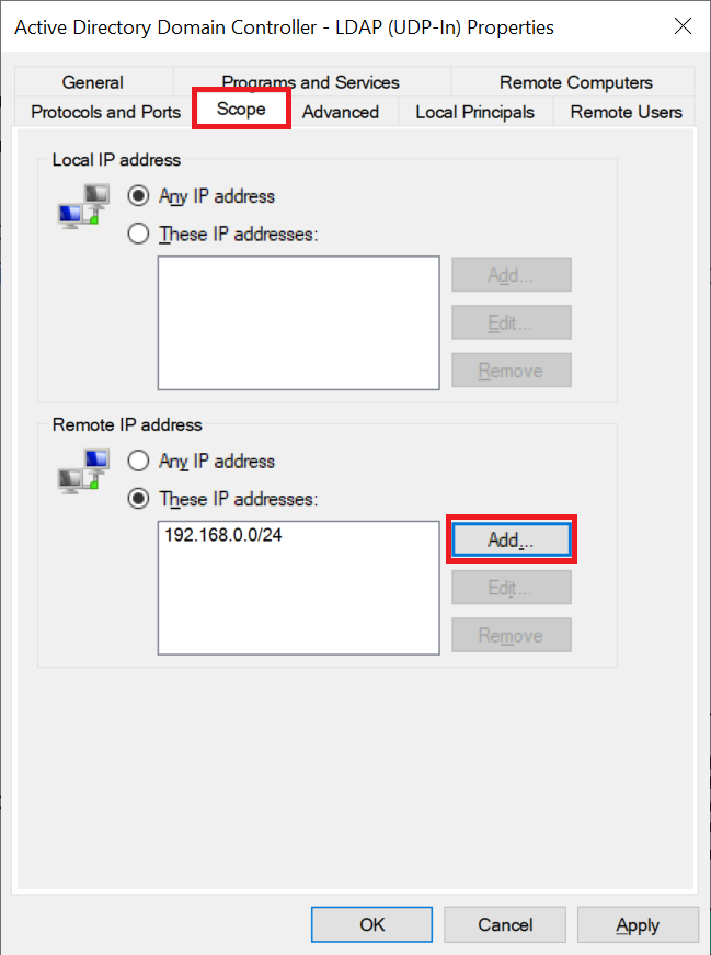 windows firewall ldap udp in general allow