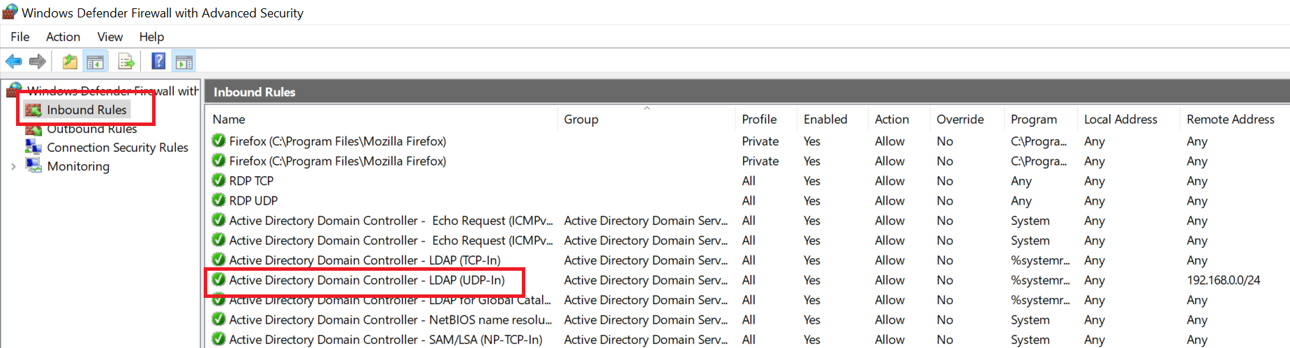 firewall ldap udp in