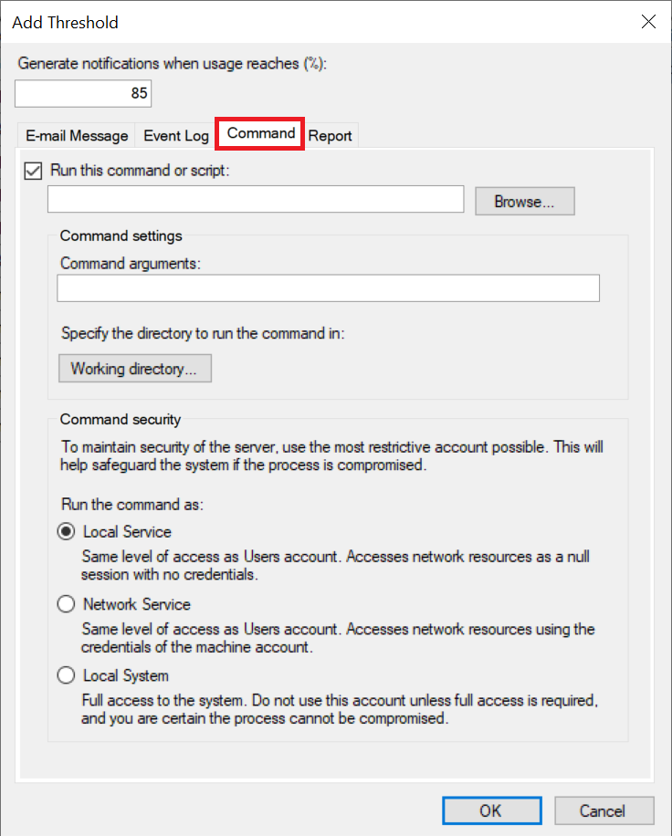 fsrm add threshold command