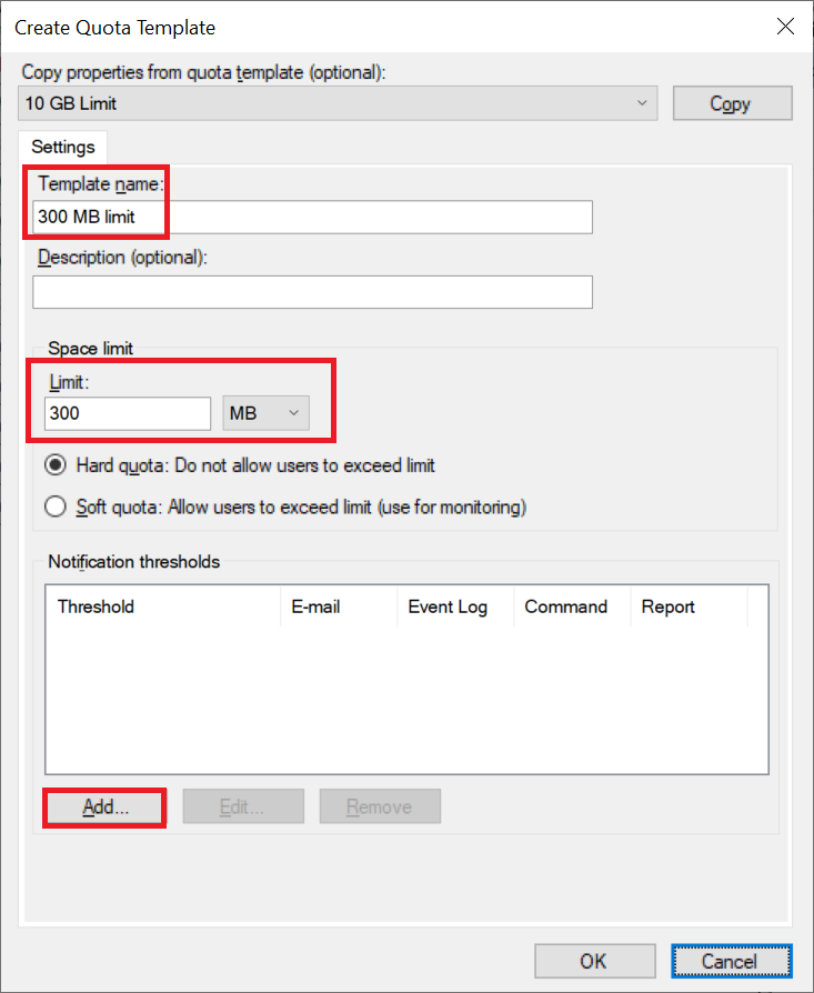 fsrm create quota template