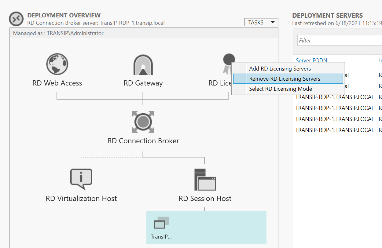 rds deployment remove rd licensing servers