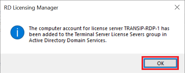 rd licensing manager add to group finished
