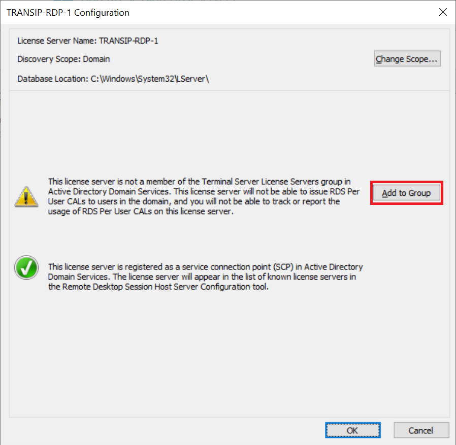 rd licensing configuration add to group