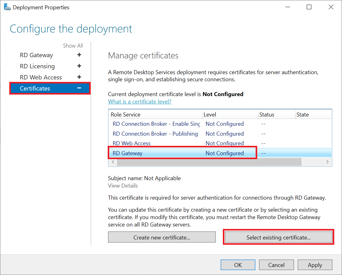 rds configure deployment certificates