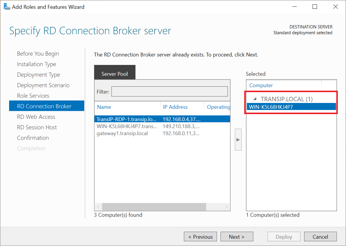 rds deployment connection broker