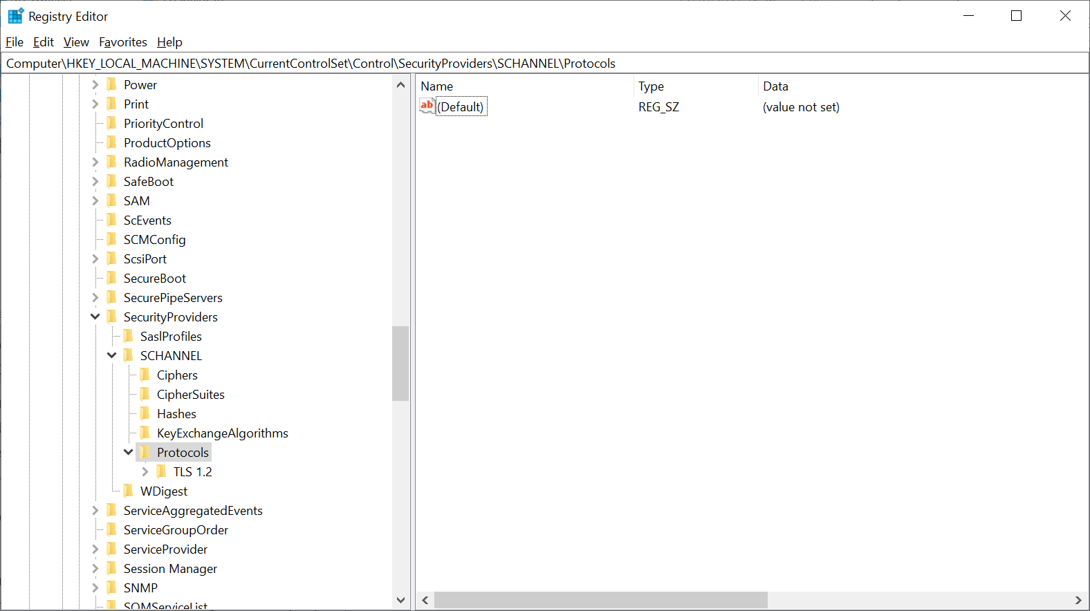regedit tls protocls