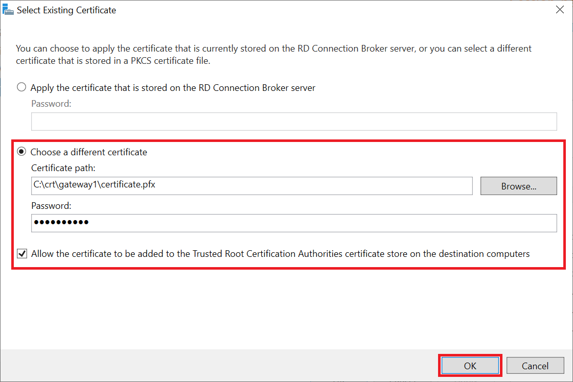 select existing certificate