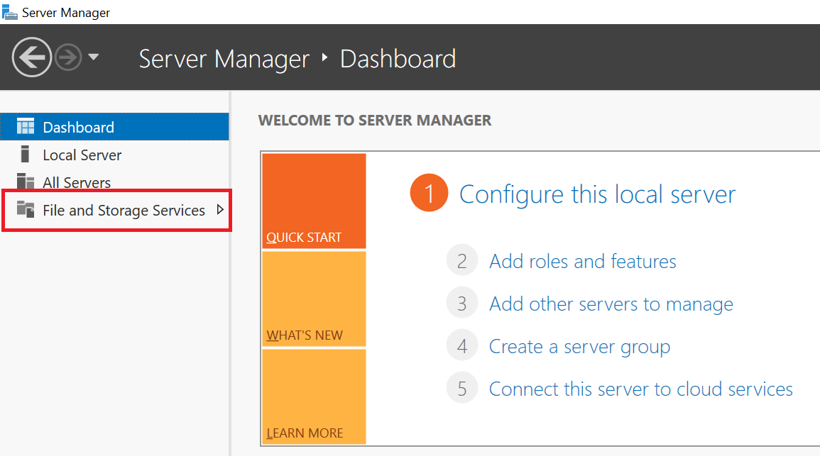 server manager file and storage services