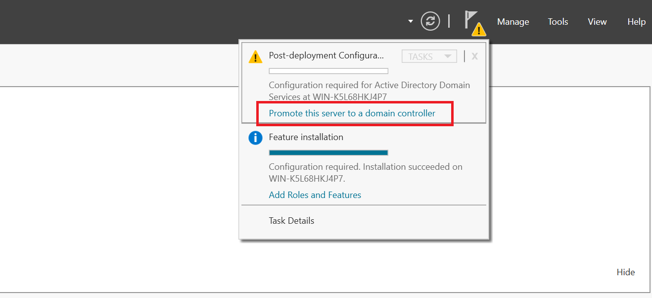 server manager notifications ad configuration