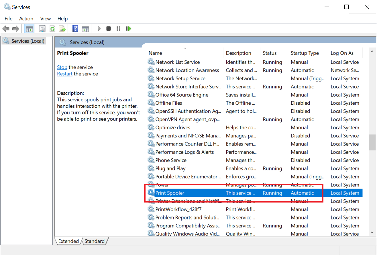 services print spooler