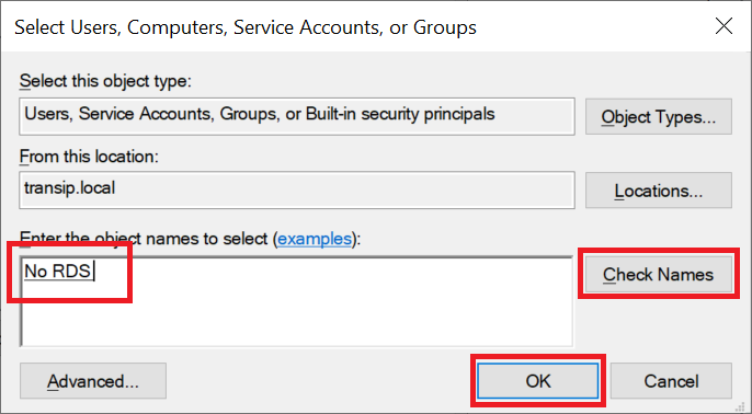 select users computers service accounts or groups