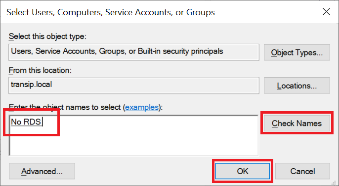 select users computers etc no rds group