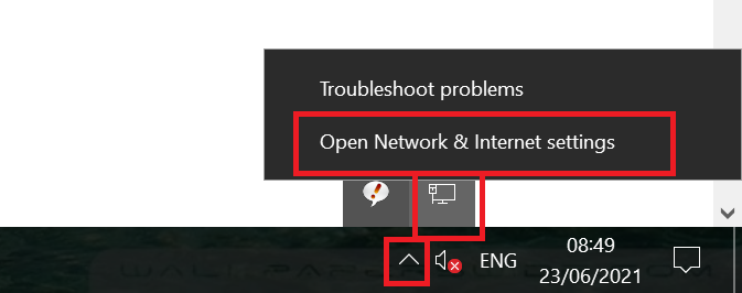windows desktop open network and internet settings