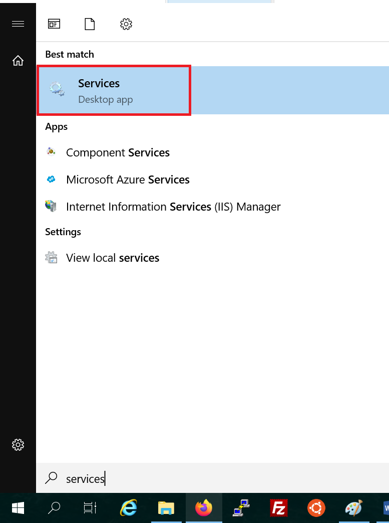 windows start button search for services