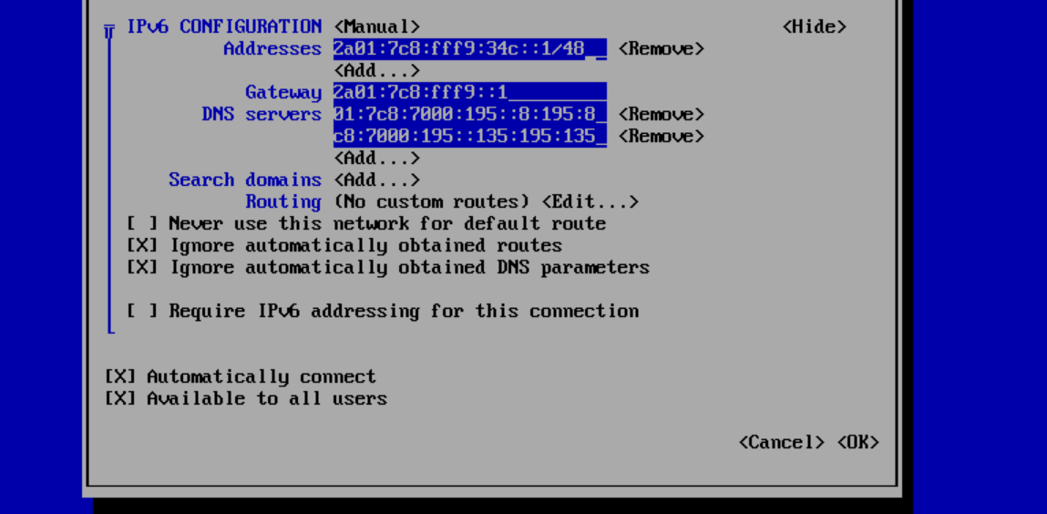 nmtui ipv6 manual show