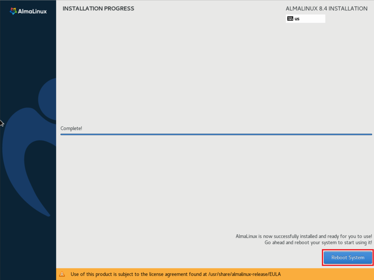 almalinux installation finished