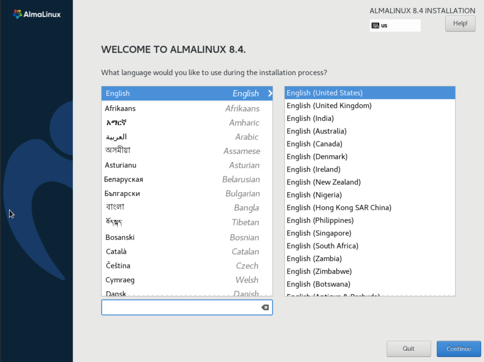 centos7 installation language selection