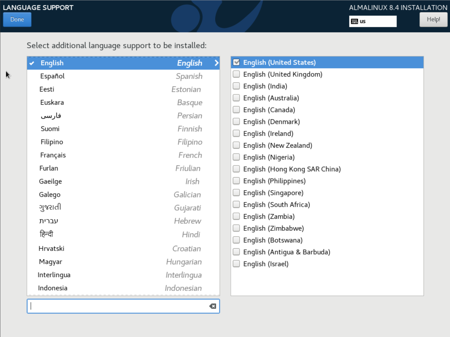 almalinux 8 installation language selection