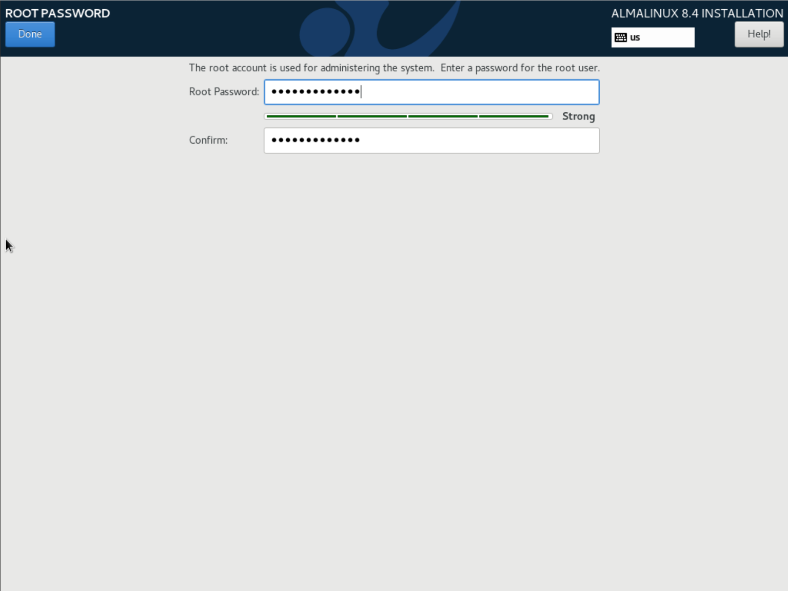 almalinux 8 installation root password