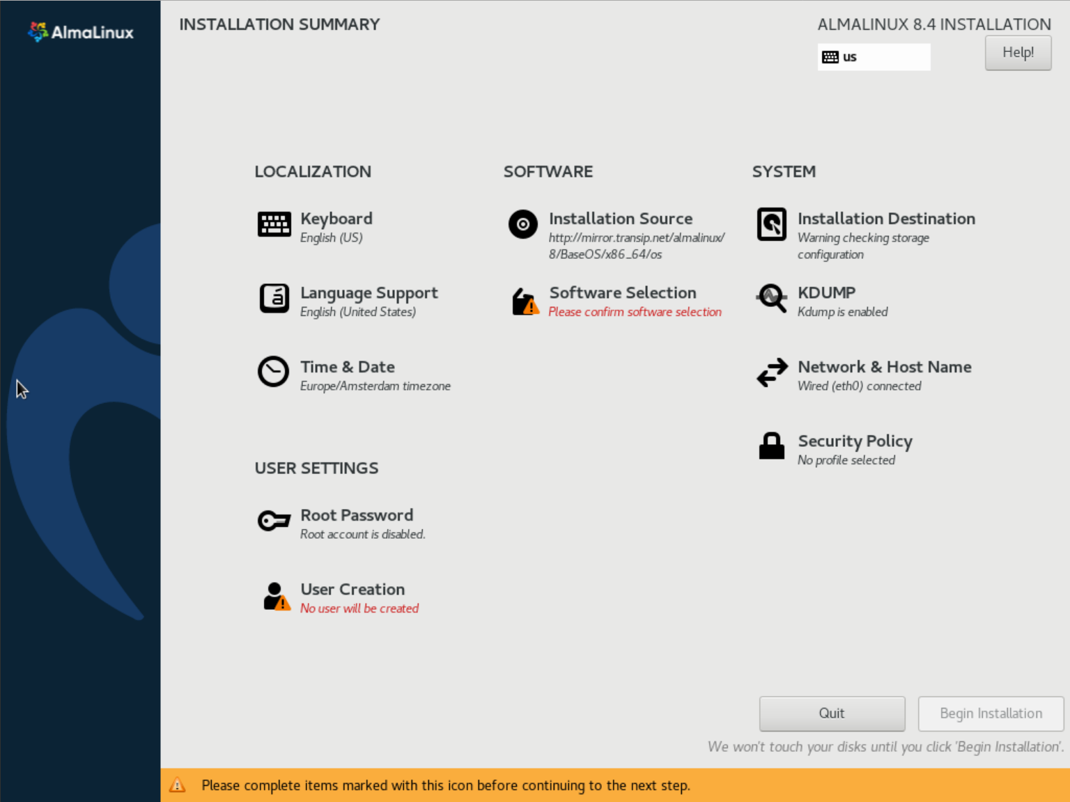 centos7 installation summary