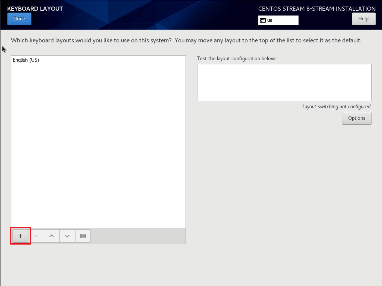 centos stream 8 installation keyboard layout