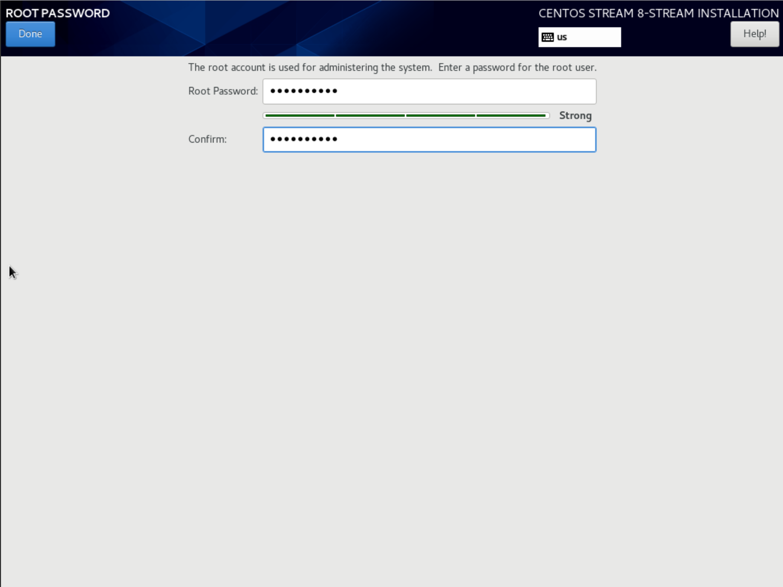 centos stream 8 installation root password